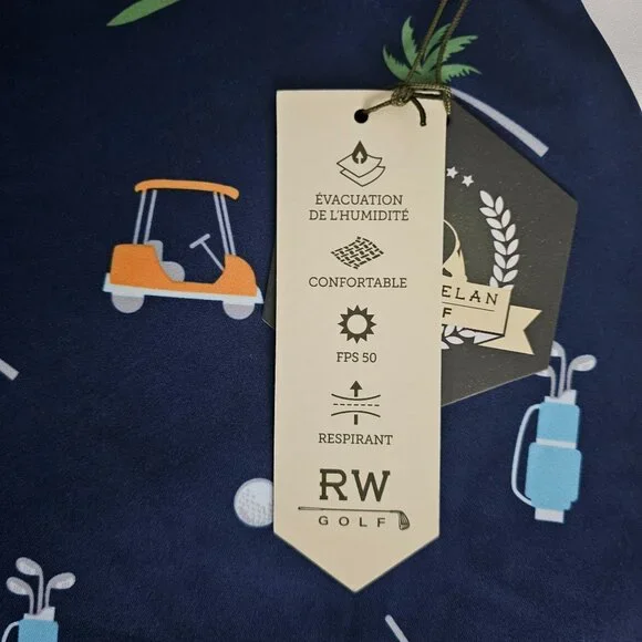 Rorie Whelan Men's Navy Blue Three Button Placket Polo Golf Shirt Size Large NWT - Picture 6 of 9